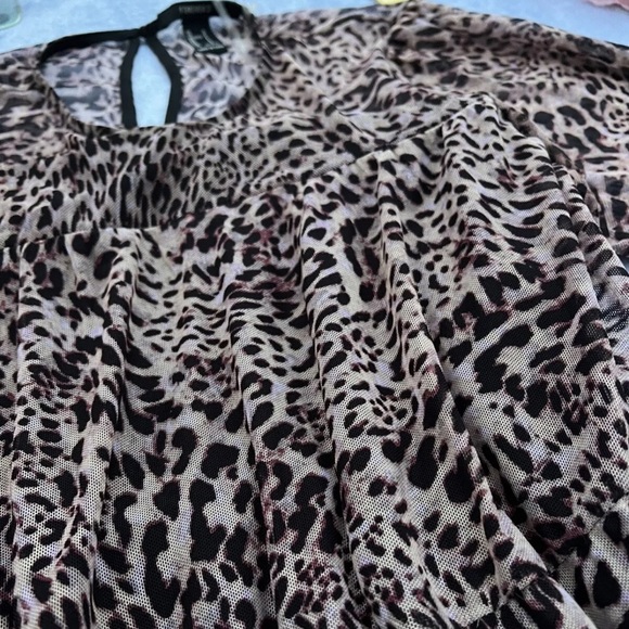 Forever 21 Leopard Print Midi Dress Sheer Crew Neck Long Sleeve - Picture 3 of 6
